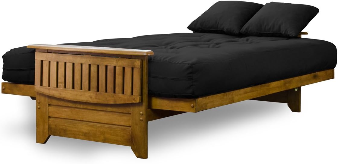 Nirvana Futons Brentwood Tray Arm Queen Size Wood Futon Frame - Heritage Finish
