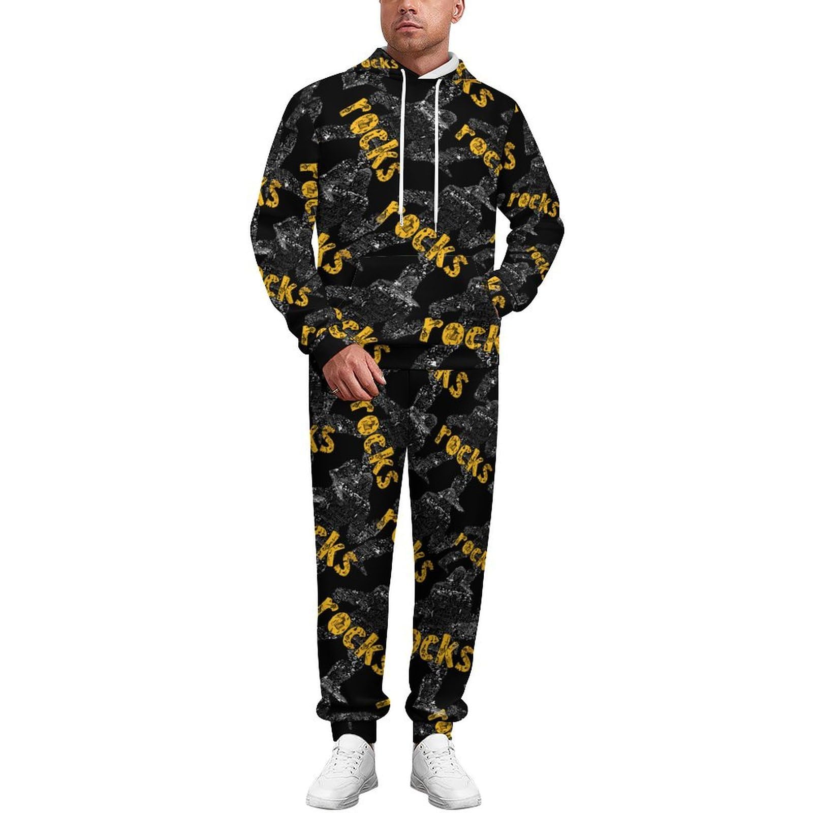 Bigfoot Rock and Roll - Set di felpa da uomo casual in 2 pezzi, con cappuccio, comoda felpa con cappuccio