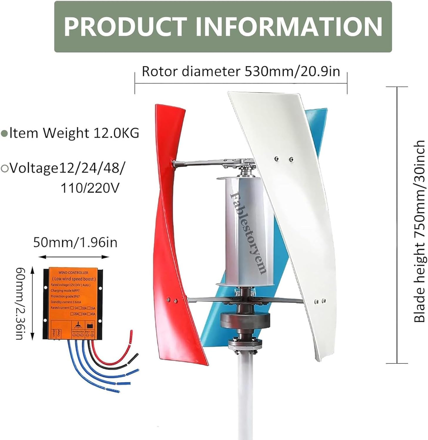 Horizontal Wind Turbine AC Turbine Generator Kit with Charge Controller,Vertical Wind Turbine Generator Kit,High Efficiency 3000W 5000W for Hybrid Solar Wind Systems 3000W-48V