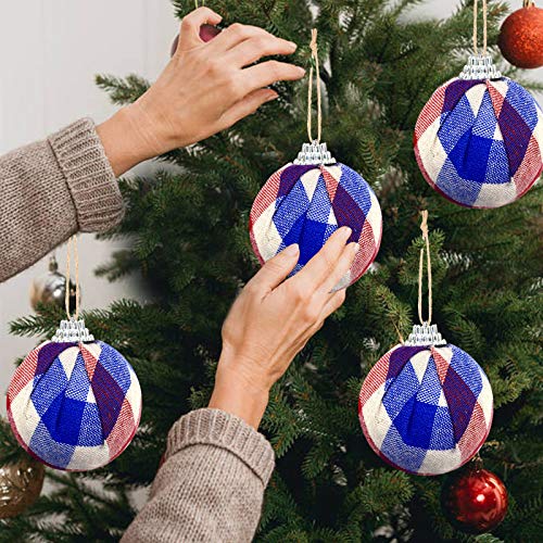 Sfcddtlg 16PCS Independence Day Hanging Ball-4th of July Patriotic Red&Blue Plaid Ball Ornaments Party Décor for Holiday Wedding Tree Decorations(White Blue)