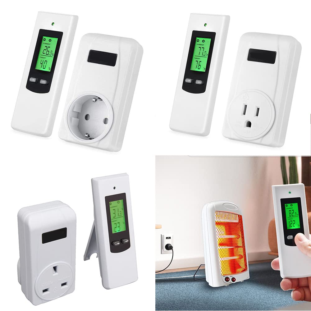 QOXEZY Thermostat Heizung Digital Steckdose Wireless Temperaturregler Mit Fernbedienung Heizung- Und Kühlmodus Temperatursensor Und Memory-Funktion LCD-Display Mit Hintergrundbeleuchtung