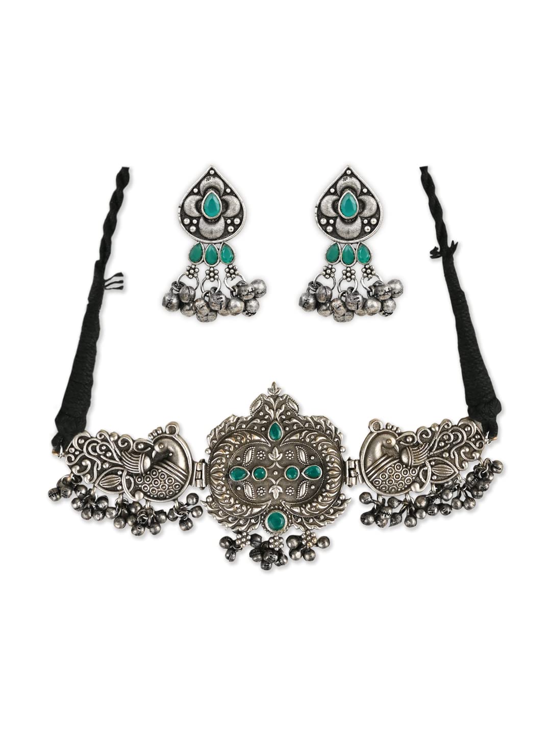 I Jewels Navratri Ethnic Silver Oxidized Toned Green Stone Peacock Design Handcrafted Necklace Set For Women(MC114OX) (B0BG2CZ1K2) Amazon Price History, Amazon Price Tracker