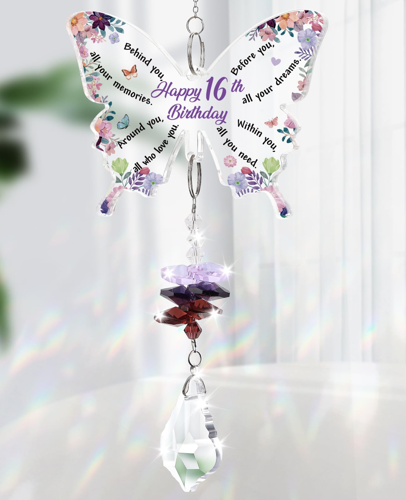 KAAYEE 16th Birthday Gifts Girl, Butterfly Crystal Suncatcher Sweet 16 year old Gifts for Girls 2010, Sixteen Birthday Decorations Keepsake Presents for Granddaughter Daughter Niece Sister Friends