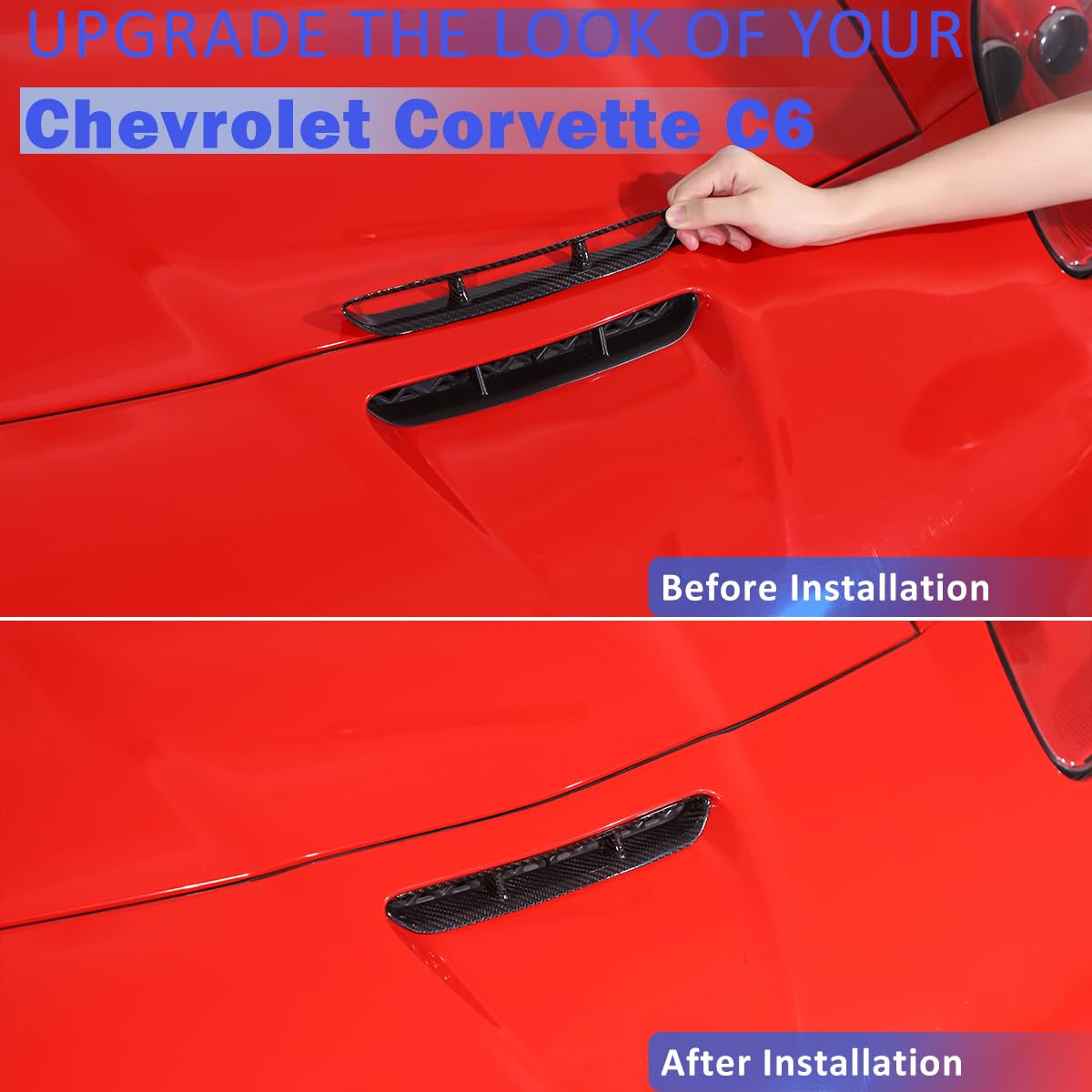 JONKOKO 100% Real Carbon Fiber Car Bonnet Vents Compatible with Chevrolet Corvette C6 2005-2013 Car Exterior Decorative Air Flow Intake Bonnet Vent Hood Cover Automotive Exterior Accessories