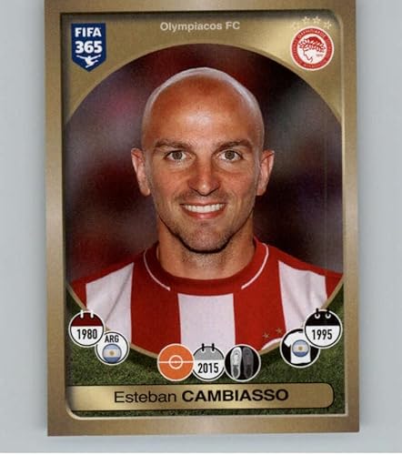 2016-17 Panini FIFA 365 Stickers #359 Esteban Cambiasso Olympiacos Official Soccer Album Sticker in Raw (NM or Better) Condition