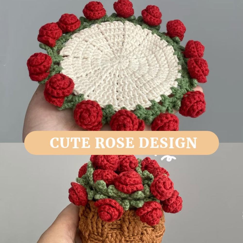 Women's Birthday Gift Basket - Pink Knitted Tassel Throw Blanket, Handmade Crochet Plants, Flower Coasters, Inspirational Set For Mom, Wife, Friend - View #9