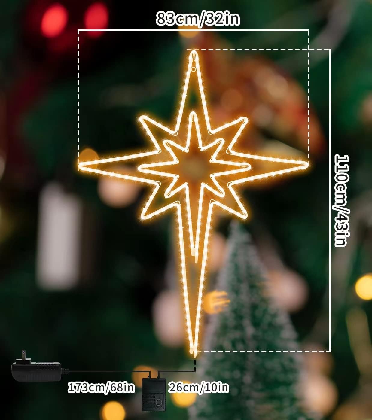 LAMPHOME Large 43"x32" Twinkle 216 LED Bethlehem Star,Super-Bright Warm White LEDs Outdoor Christmas Decoration with 11 Functions and Timer Waterproof for Home Party Wall Hanging