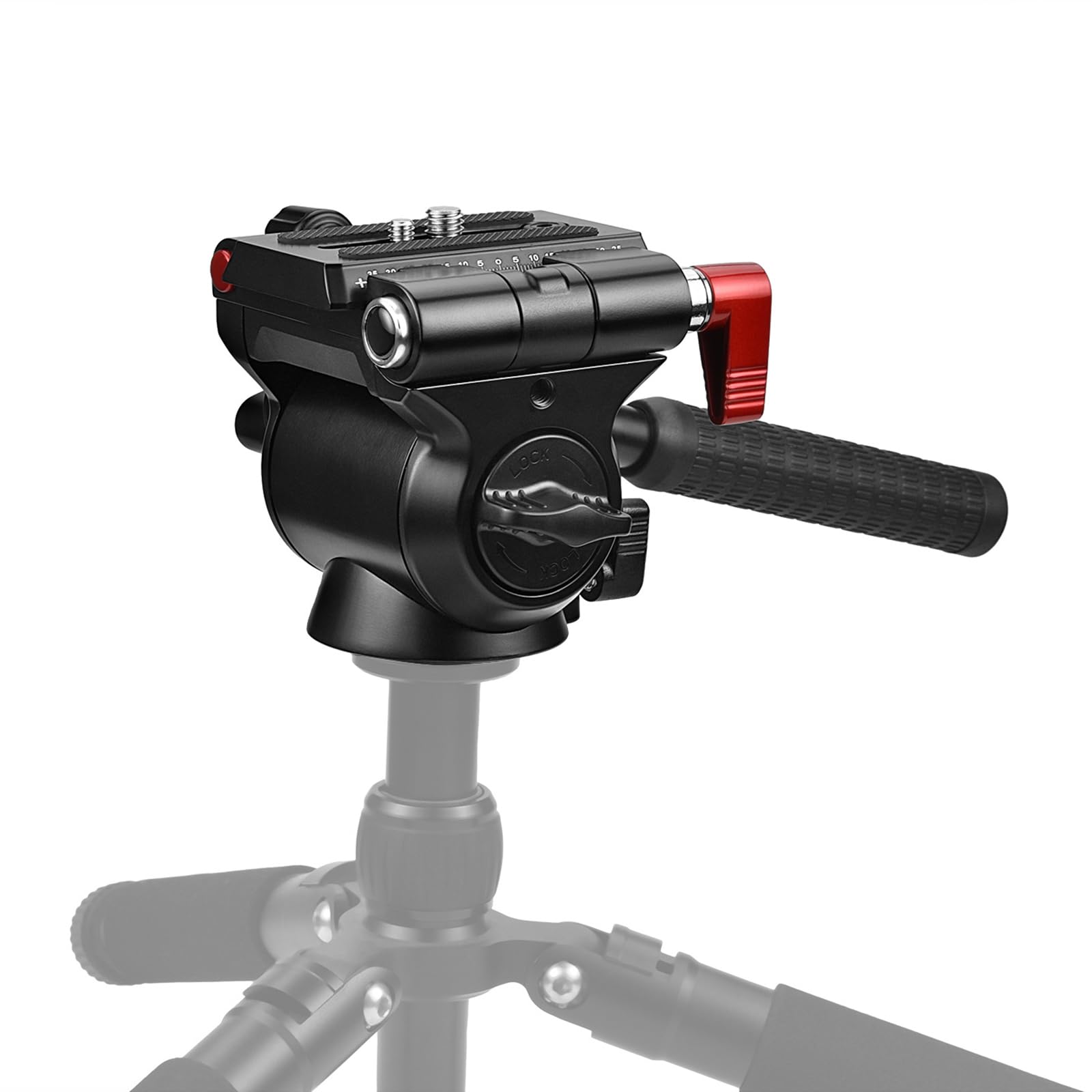 Cabeza de aluminio para trípode de cámara, amortiguador de fluidos de balance de resorte, función antivibración y cabezal de inclinación ajustable vertical para video