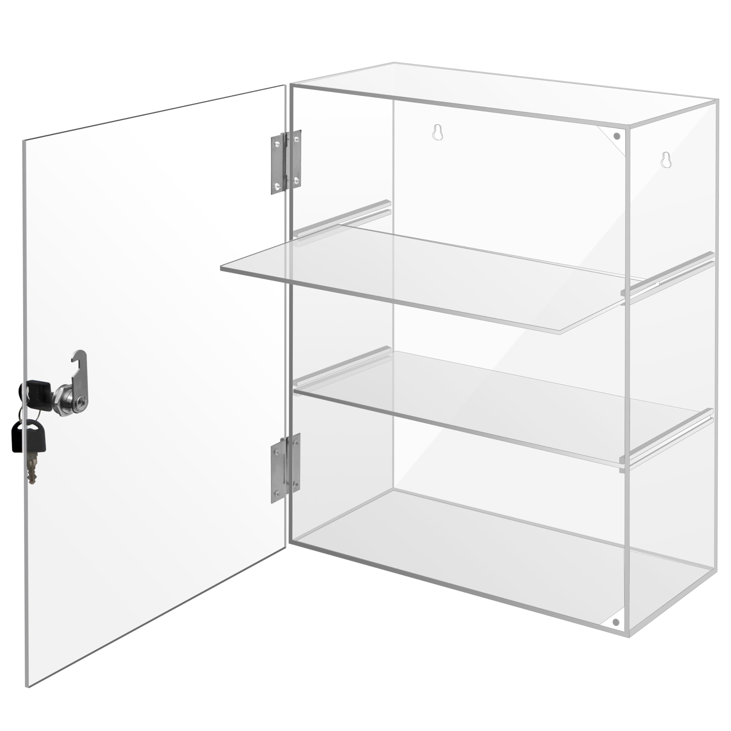 Locking Display Case, Removable 3-Tier Acrylic Display Case with Lock Key, Clear Countertop Display case with Shelves Showcase Display Cabinet for Retail Store Collectibles Figures(11.8x5.9x15.7 inch)
