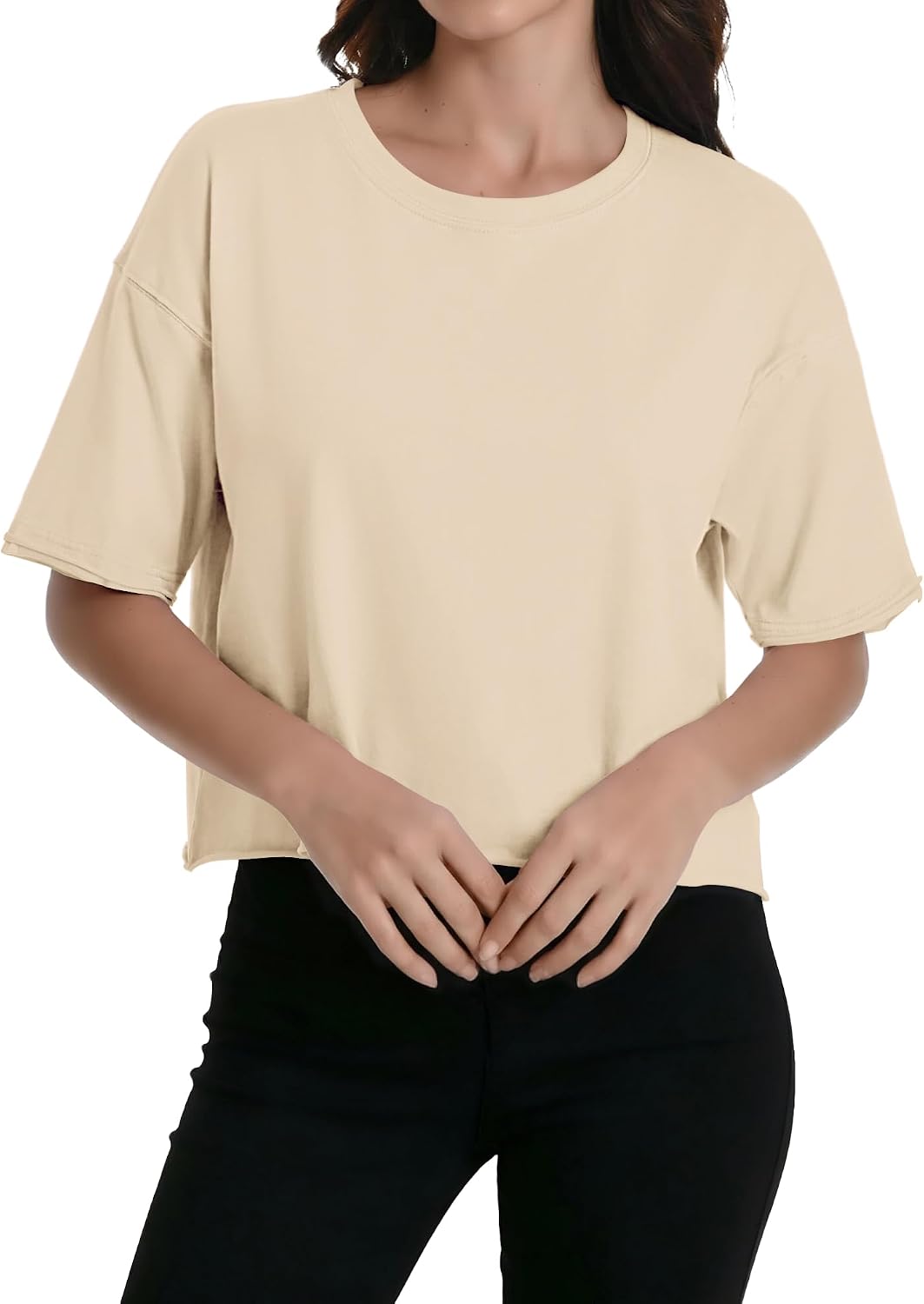 Women's Summer Short Sleeve Crop Tops Cotton Athletic Yoga Running T-Shirts