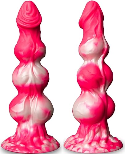 9.75” Big Knot Monster Fantasy Dildo - Thick Girth Alien Dildo with 3 Dog Knots, XL Large Giant Liquid Silicone Anal Dildos with Strong Suction Cup, Adult Sex Toys & Games for Women Men - Pink