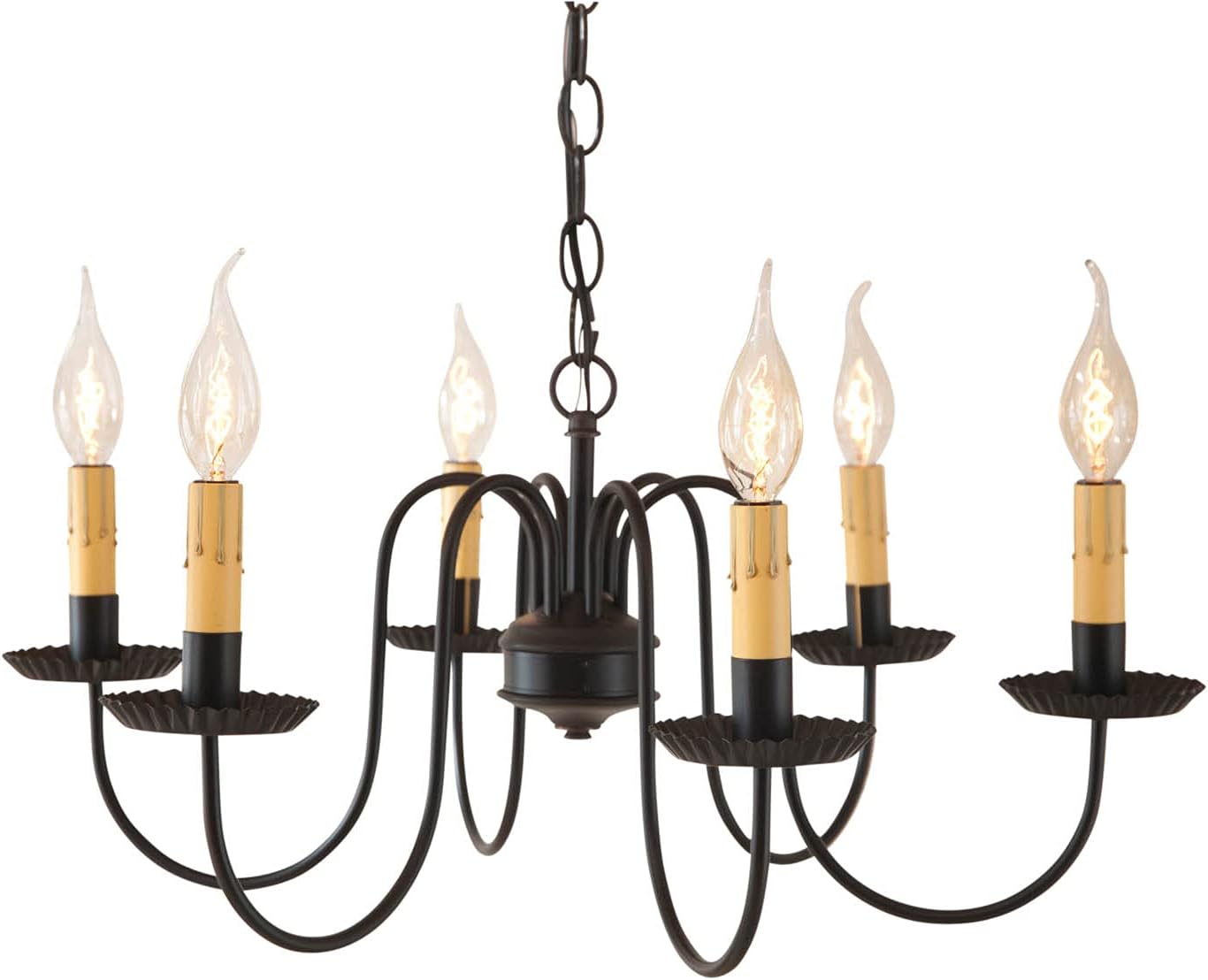 Irvins Country Tinware Sheraton Six Arm Chandelier in Black
