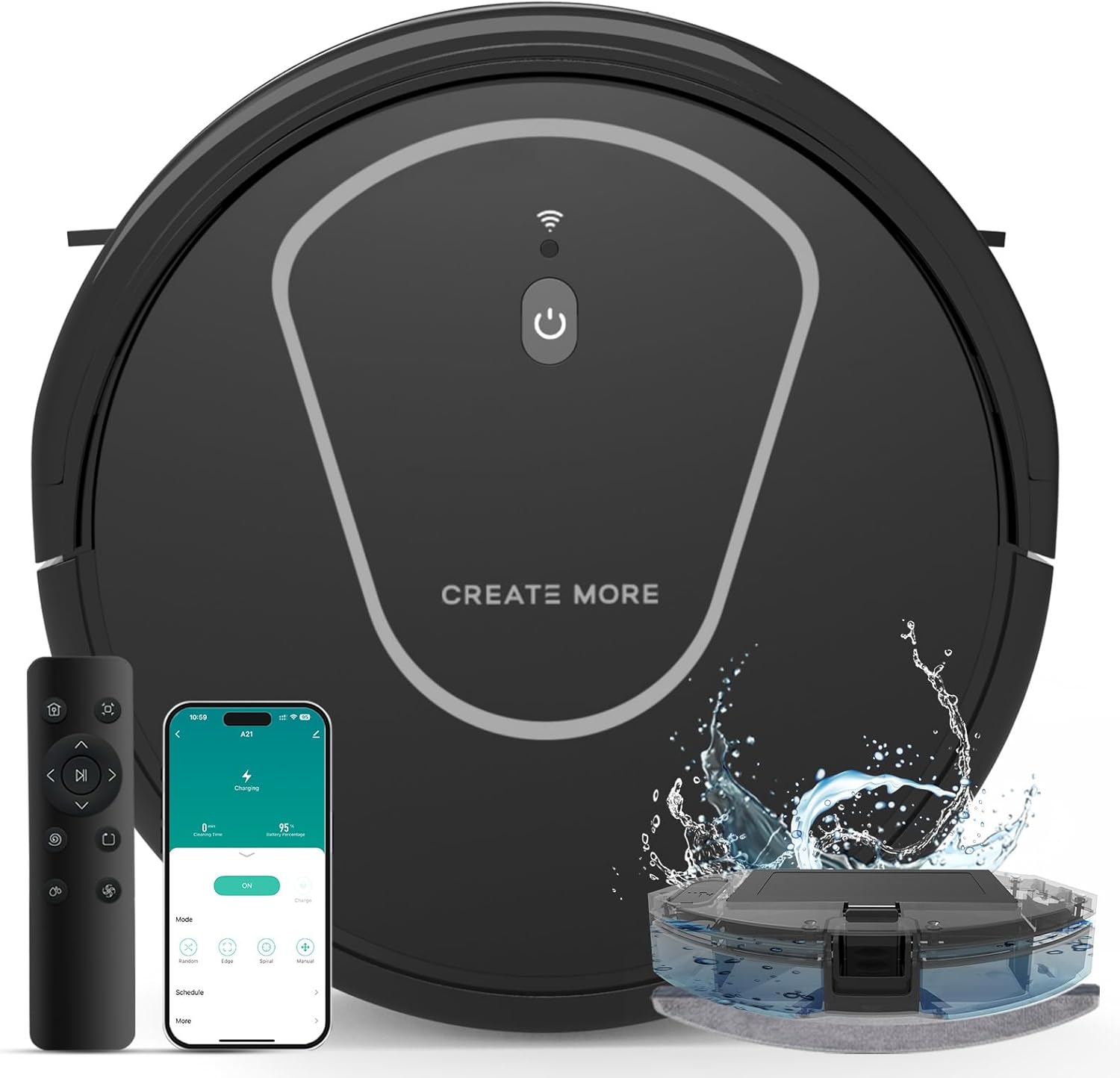 Bagotte Robot Vacuum and Mop Combo, 3 in 1 Vacuum Robot with 5000Pa Strong Suction,WiFi/App/Voice, Schedule, Self-Charging, Slim, Ideal for Hard Floor, Pet Hair, Carpet Velvet Black