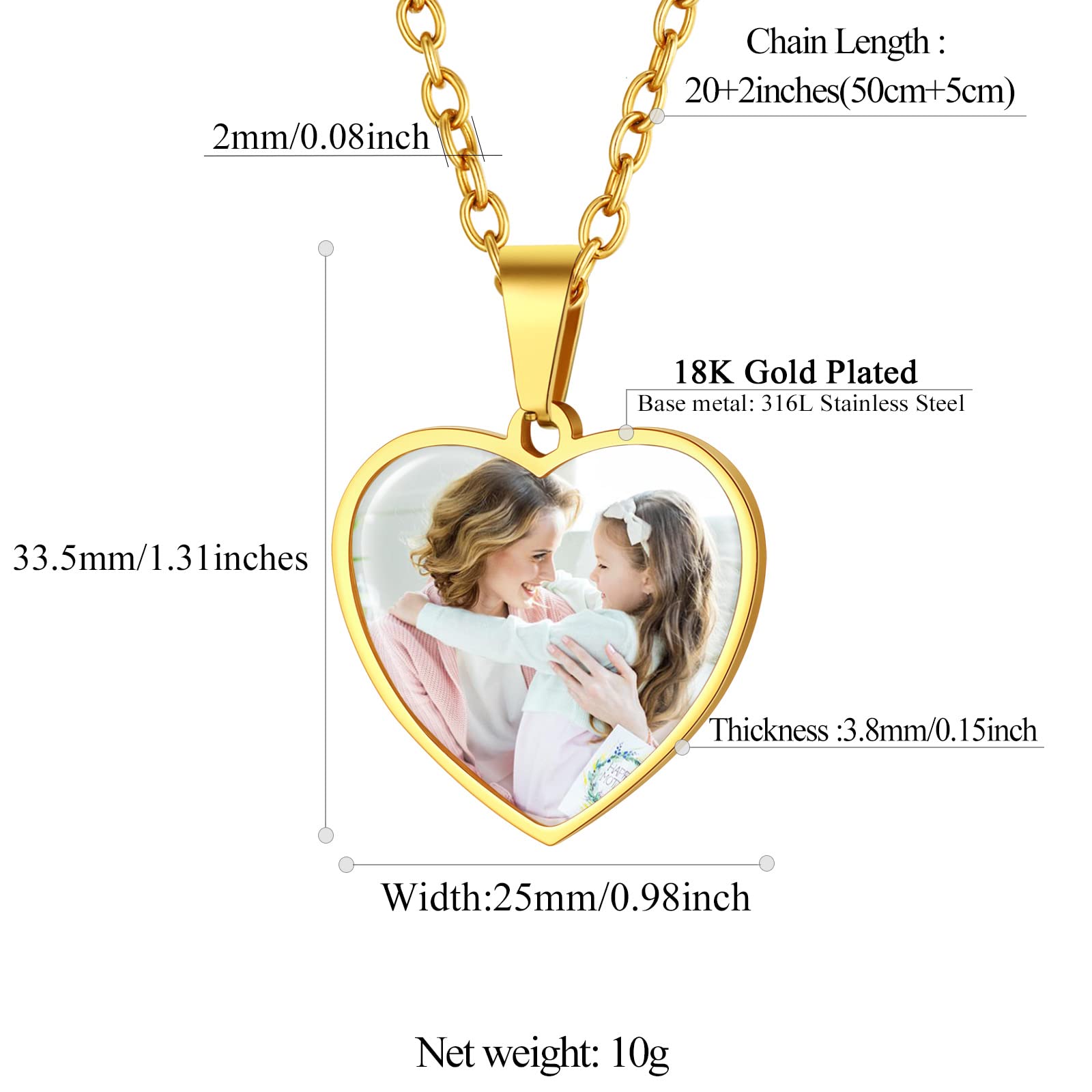 FindChic Colgante Foto Personalizada Placa Collar de Acero Inoxidable Cadena 50cm/55cm Joyería Personalizada Grabada