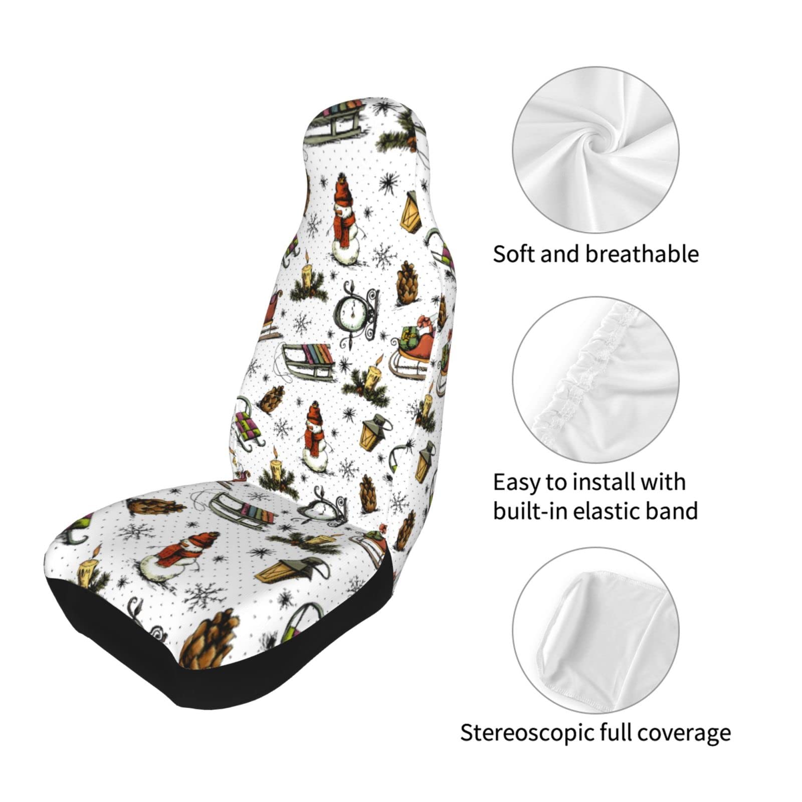 Coprisedili per auto, resistenti, lavabili, motivo natalizio 3D, motivo pupazzo di neve, 2 pezzi, ultra morbidi, universali, per auto