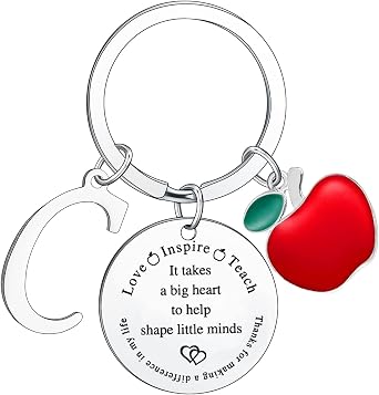 BESPMOSP Personalized Teacher Keyring With Initial - Graduation & Teacher Appreciation Gifts