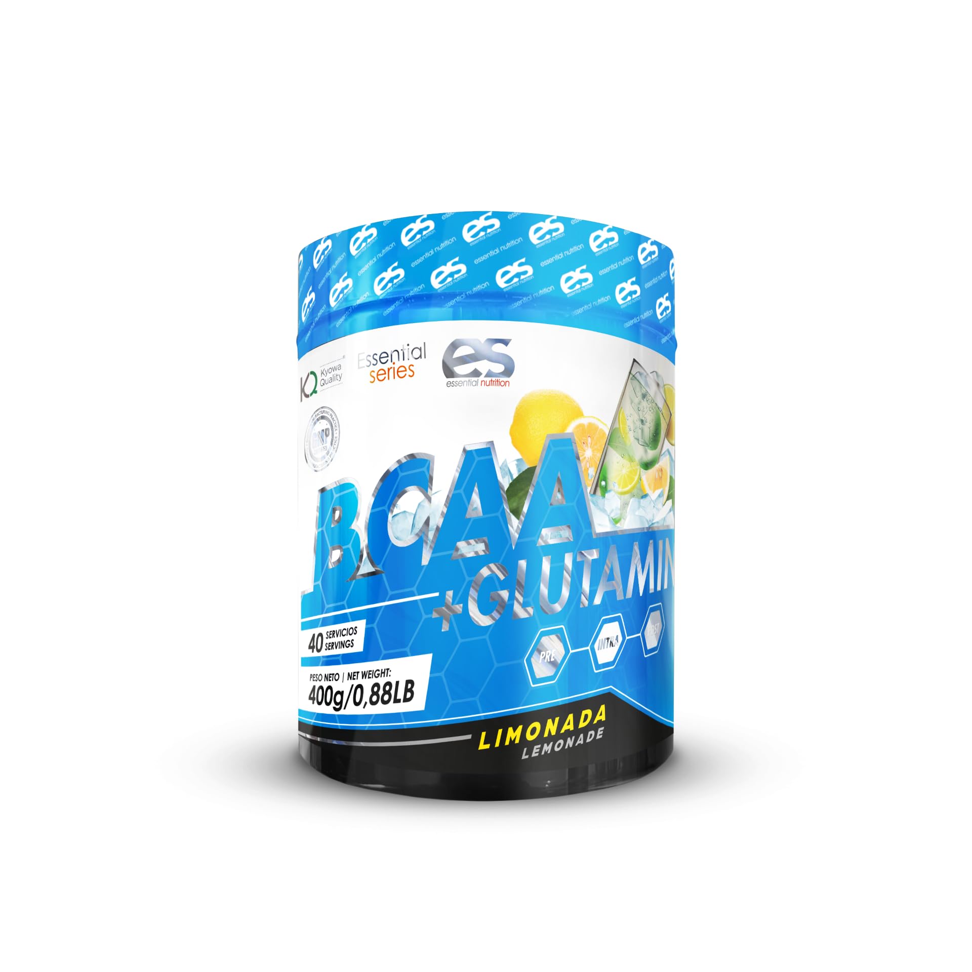 BCAA 2.11 + Glutamina Essential Nutrition // Sabor Piña Colada, Limonada, Blue Tropic // Aminoácidos Ramificados (Leucina + Valina + Isoleucina) (400 gr, Limonada)