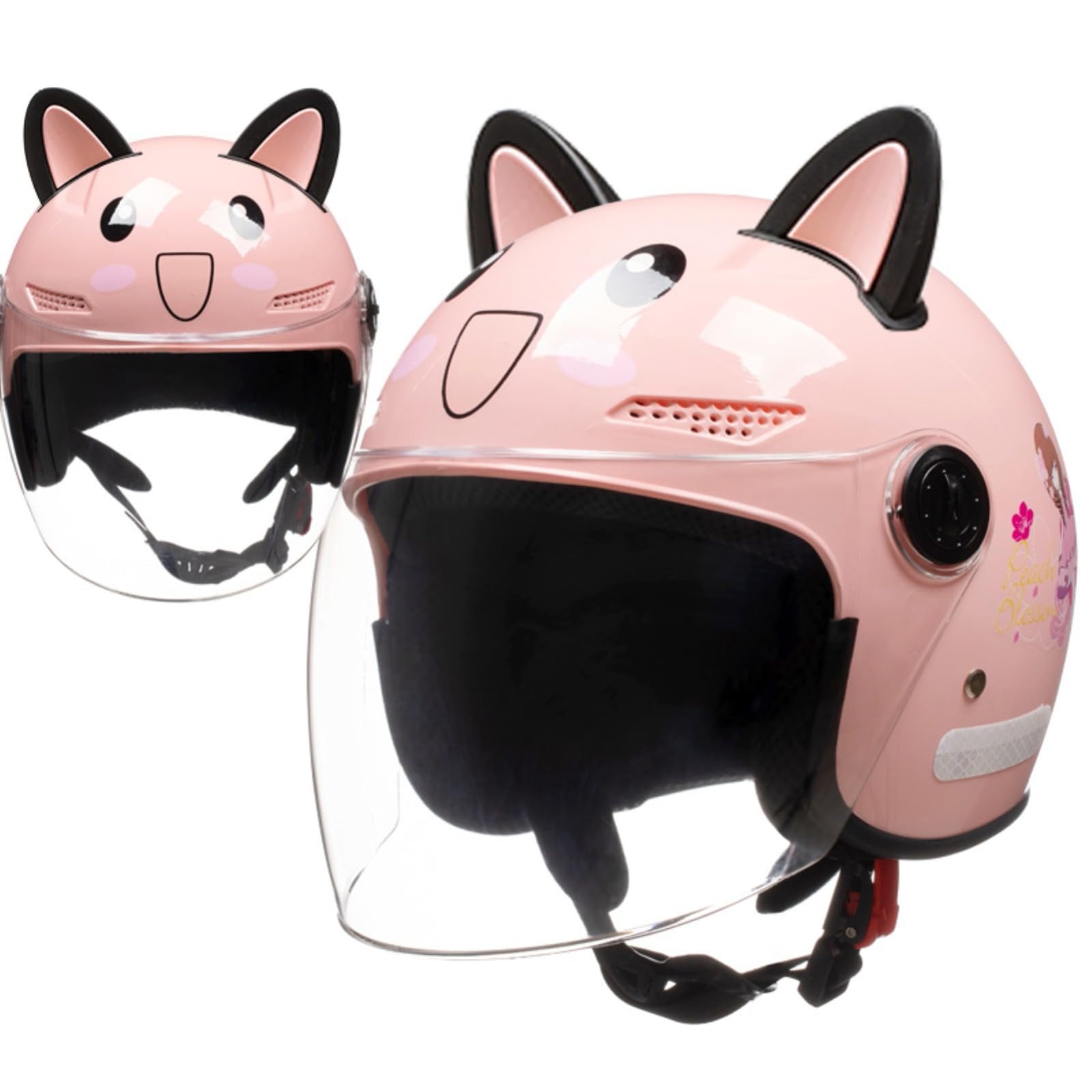 Casco Da Moto Per Bambini Con Orecchie Di Gatto, Casco Aperto Per Bici, Ciclomotore, Moto Da Cross, Scooter, Go-Kart, Bicicletta, ATV, Per Ragazzi E Ragazze Dai 3 Ai 14 Anni C,48-56cm