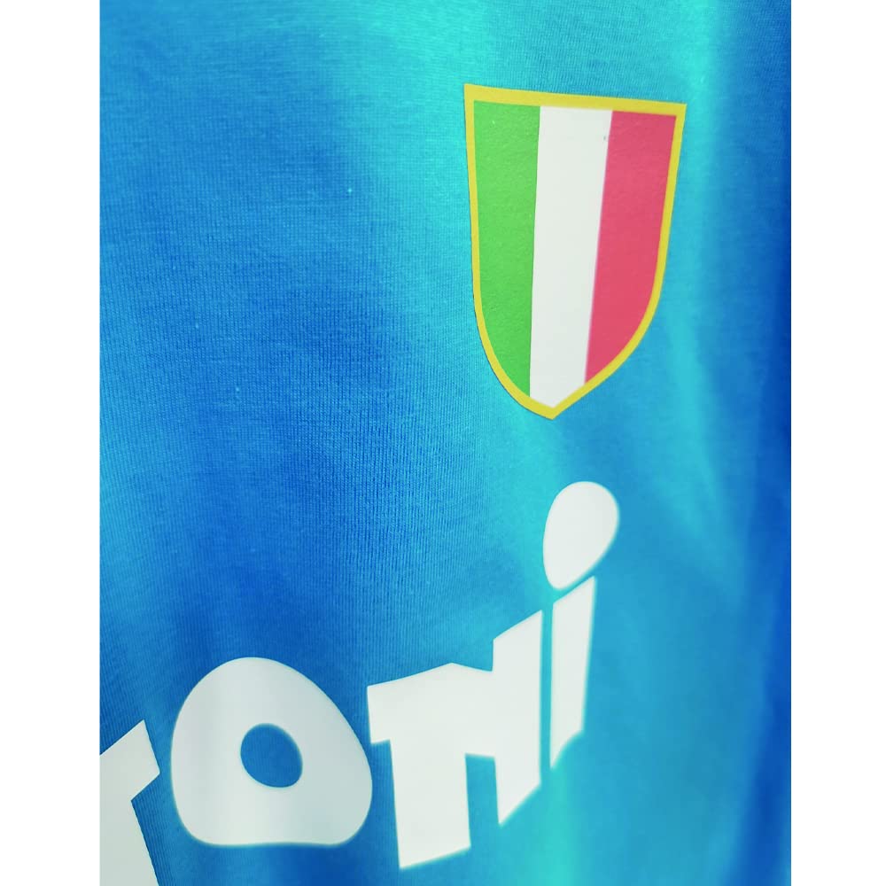 T Shirt Maglietta Buitoni Napoli 87/88 Scudetto Replica Rivisitazione Ricordo Uomo 100% Cotone Azzurra Bianca Nera