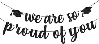 We Are So Proud of You Banner – Black Glitter Graduation Decorations 2025, Pre-Strung Congrats Grad Banner for College, High School, Senior Party, No Assembly Required, Class of 2025 Decor