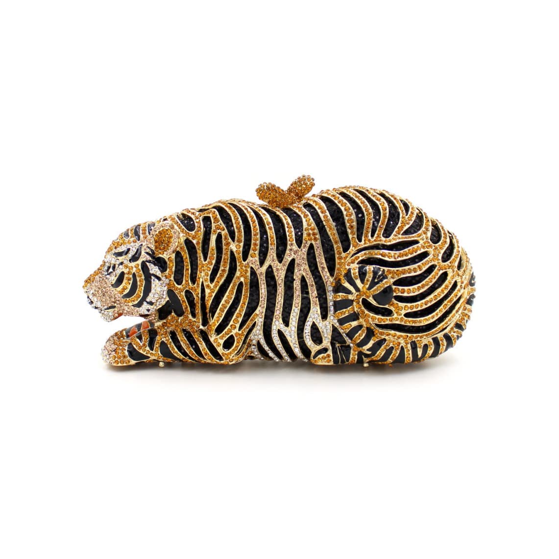 Bolso de mano con forma de tigre para mujer, con diamantes de imitación, para fiesta de graduación, Oro