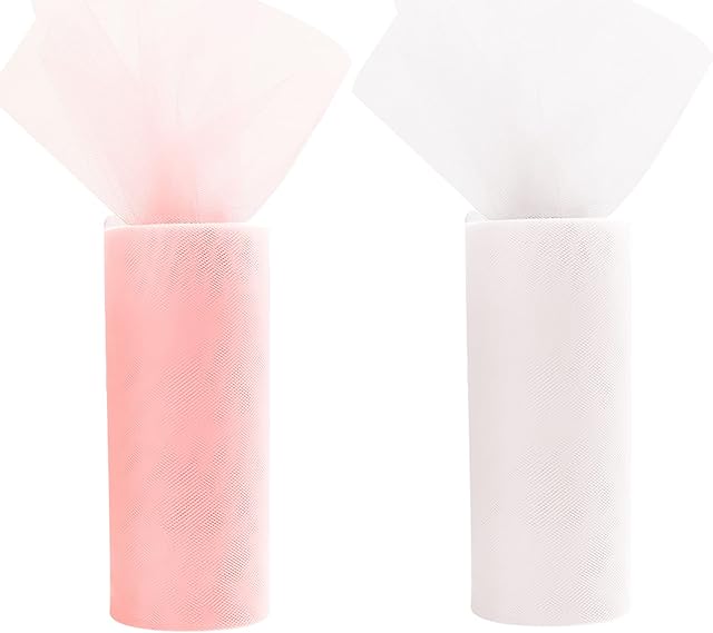 Fyfjur 2 Roll Tulle Fabrics, Tulle Netting Fabric, Tulle Fabric White, Tulle Roll Pink, Fabric Spool for Wedding Backdrop Crafts Birthday Party Supplies, Chair Cover DIY Crafts (15cm x 22.8m)
