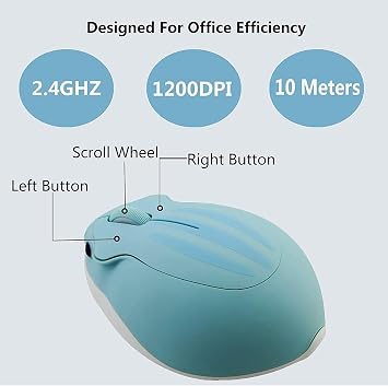 elec Space Wireless Mouse 2.4Ghz Hamster Shape Cute Animal Design Silent Click USB Optical Mouse Cordless Mice Lightweight for Kids Girl Gift for PC/Laptop/Computer/MacBook(Blue)