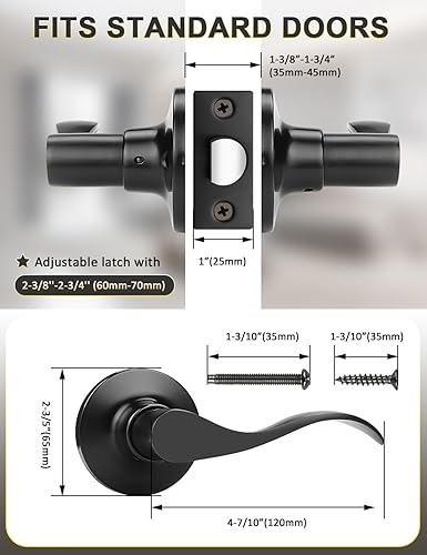 Miniatura 7 de Mengico Paquete de 6 manijas de puerta, manija de puerta negra interior, palancas de puerta de paso, palanca de puerta de armario, pasillo, manijas