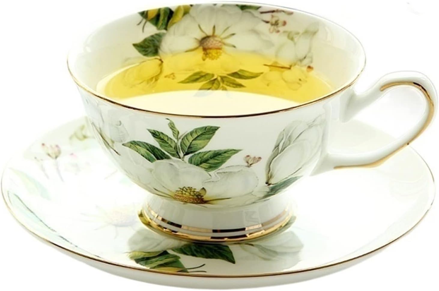 Tea Cup Set with Saucer Camellia Design Ceramic Cup, Espresso Coffee Cups Cup and Saucer Mugs(2 Cup 2 Saucer)