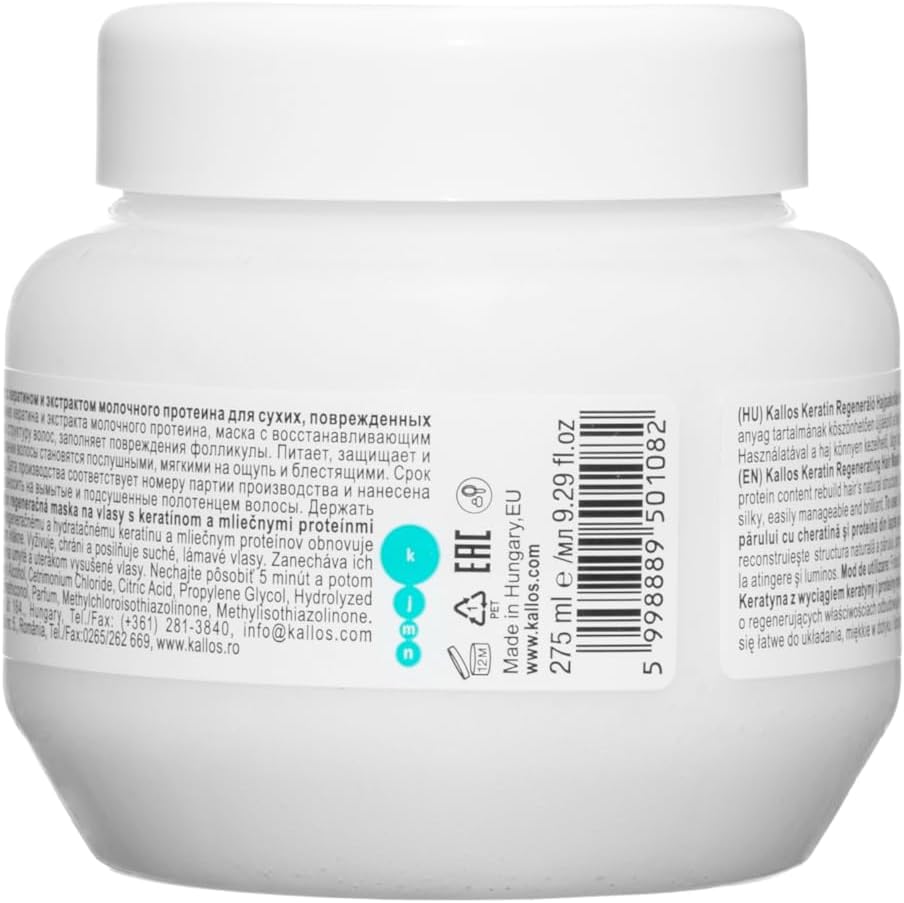 Kallos KJMN Keratin Regenerating Hair Mask with keratin and milk protein for dry, damaged and chemically treated hair 275 ml - 9,3 Fl Oz