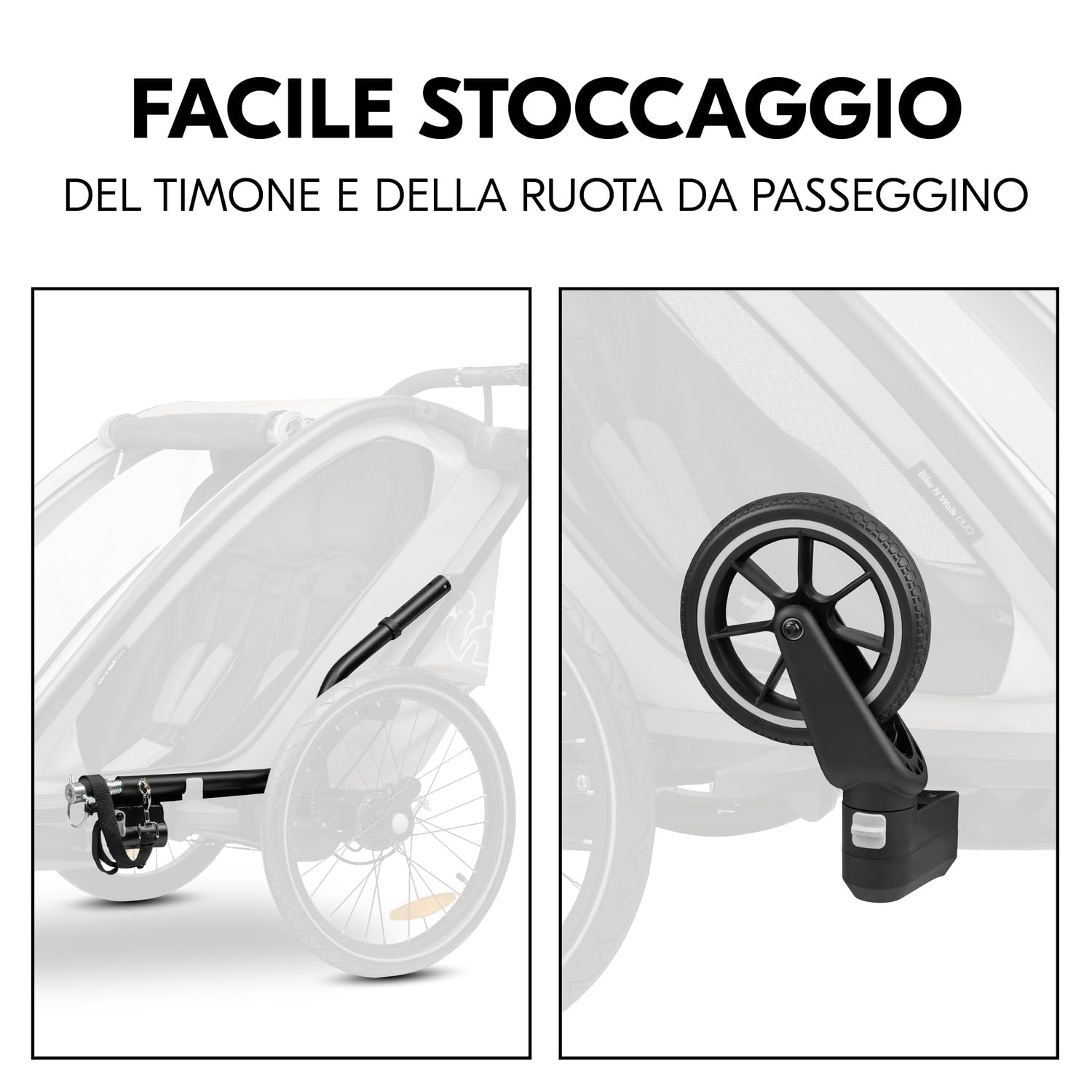 Hauck Bike N Walk Duo 3in1 Rimorchio Bici Bambini 2 Posti 22 kg 120 cm Light Grey