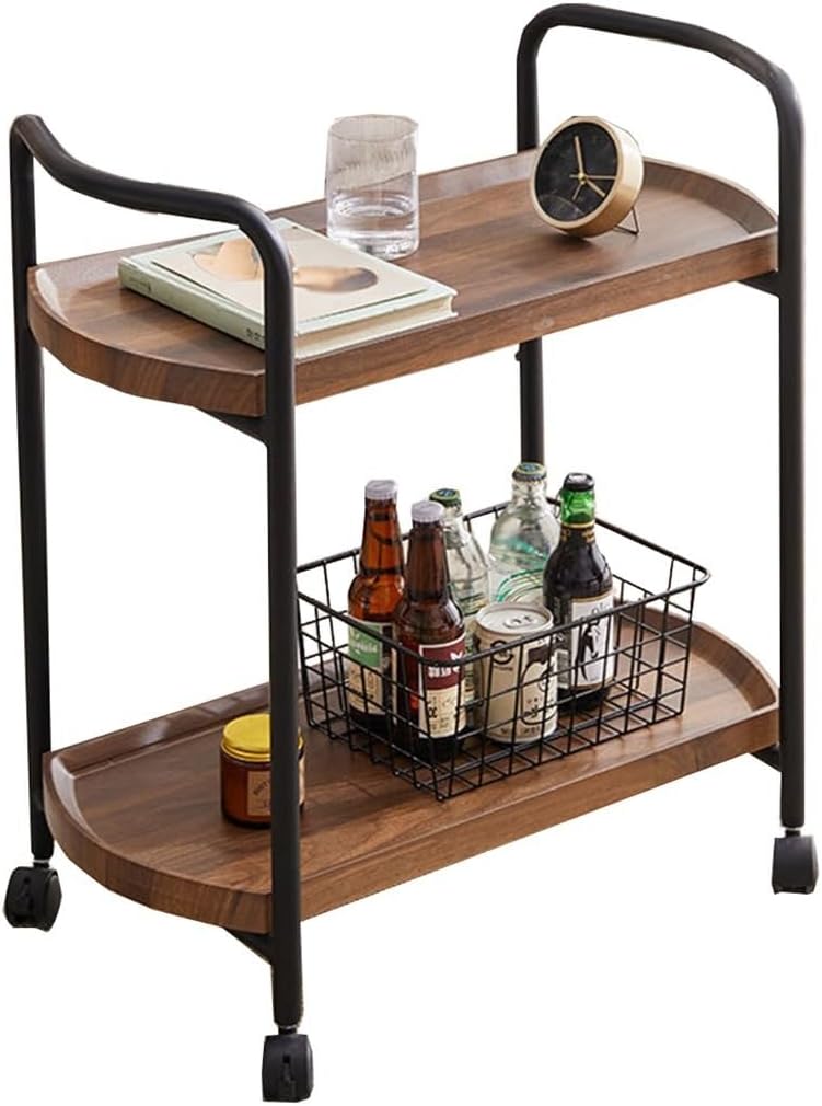 Slim Rolling Cart with Wheels for Kitchen 2 Tier Utility Narrow Storage Cart with Wood Top for Small Space Metal Organization Trolley Laundry Storage