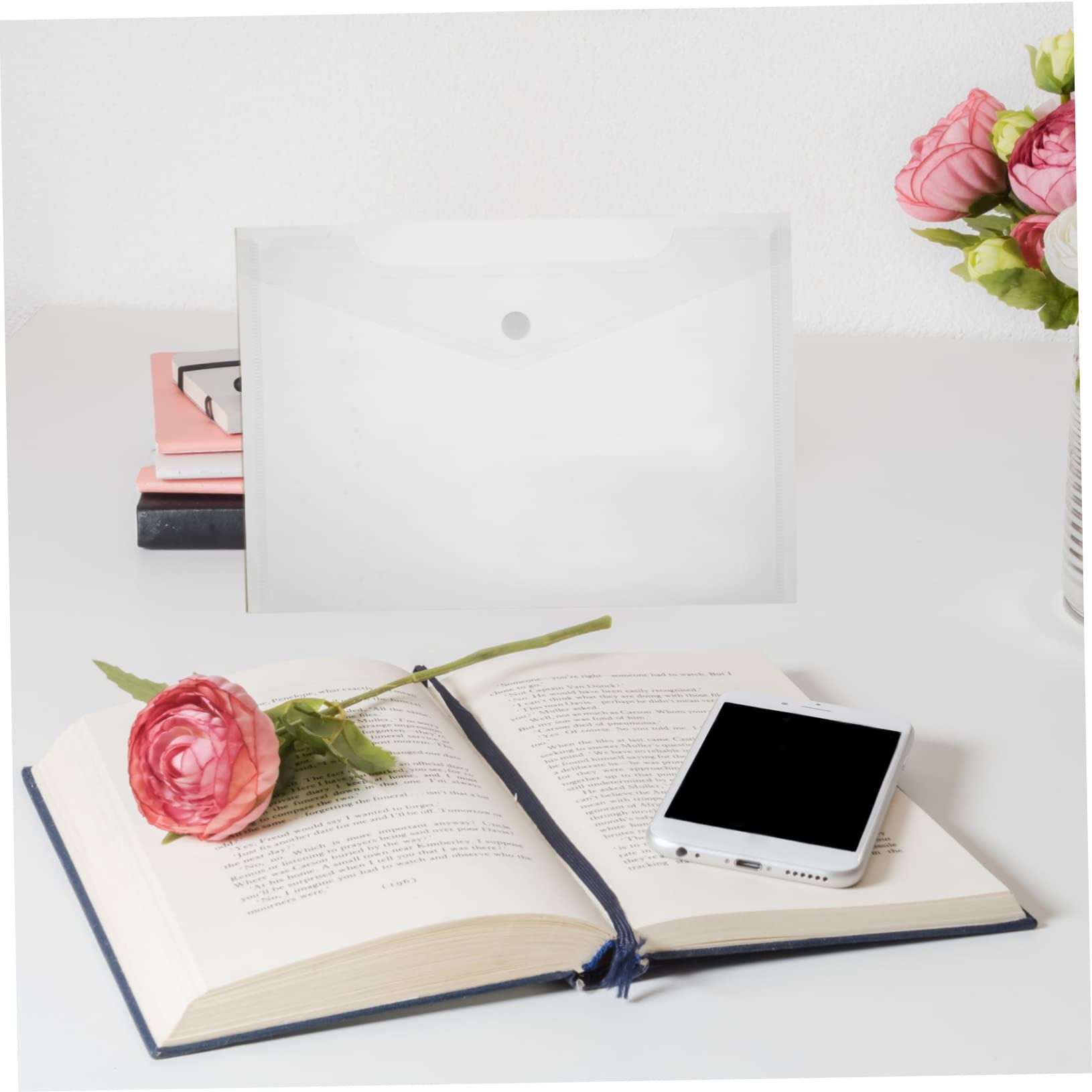 Lurrose Borsa Portadocumenti A4 Chiusura a Bottone in Plastica Trasparente per Ufficio e Studio 40 Pz