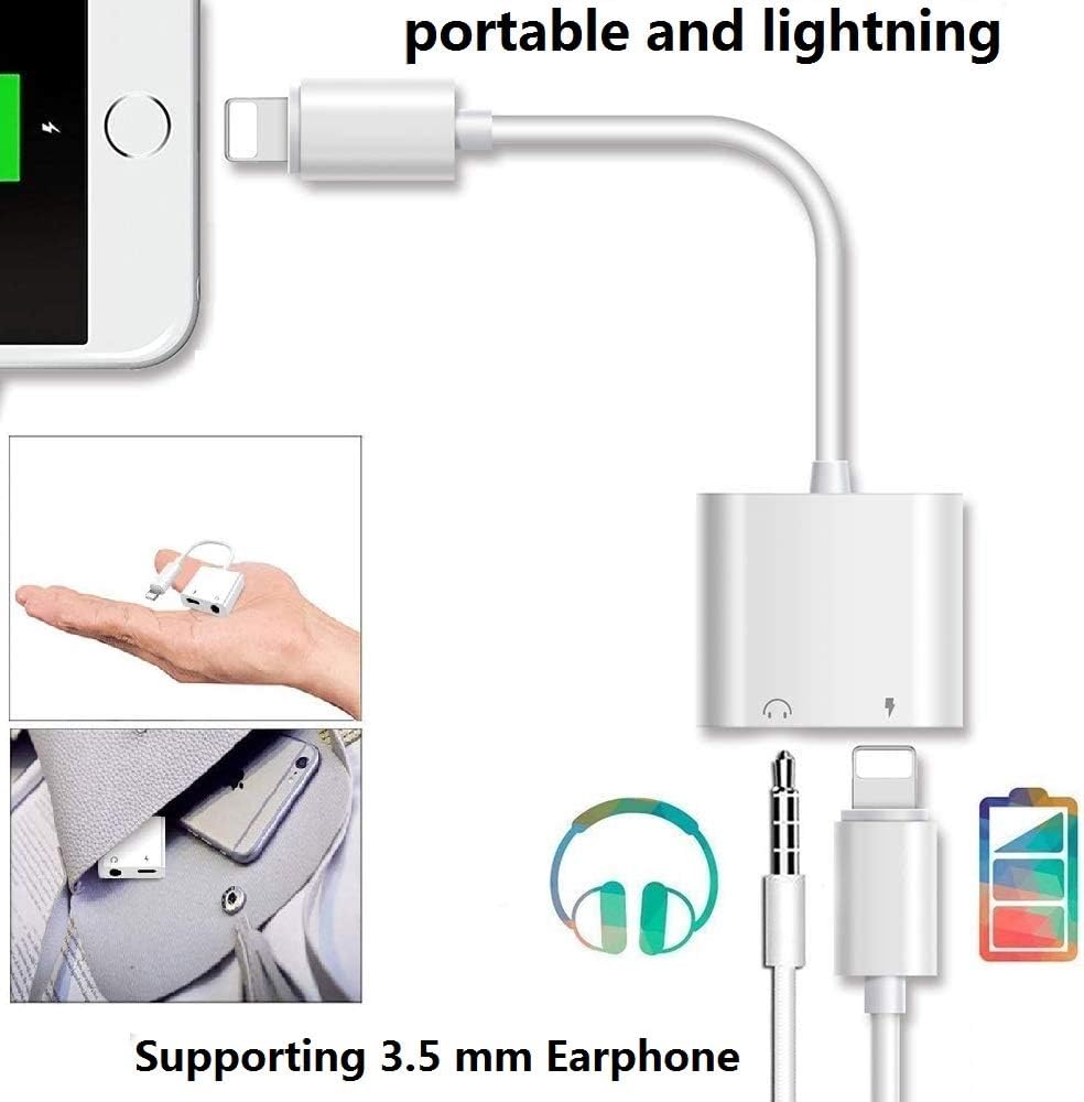 2 Pack Lightning to 3.5mm Headphones Jack Adapter for iPhone, Apple MFi Certified DESOFICON 2 in 1 Charger and Aux Audio Splitter Adapter for iPhone 7 7P 8 8P 13 12 12Pro 11 X XR XS Support iOS 14