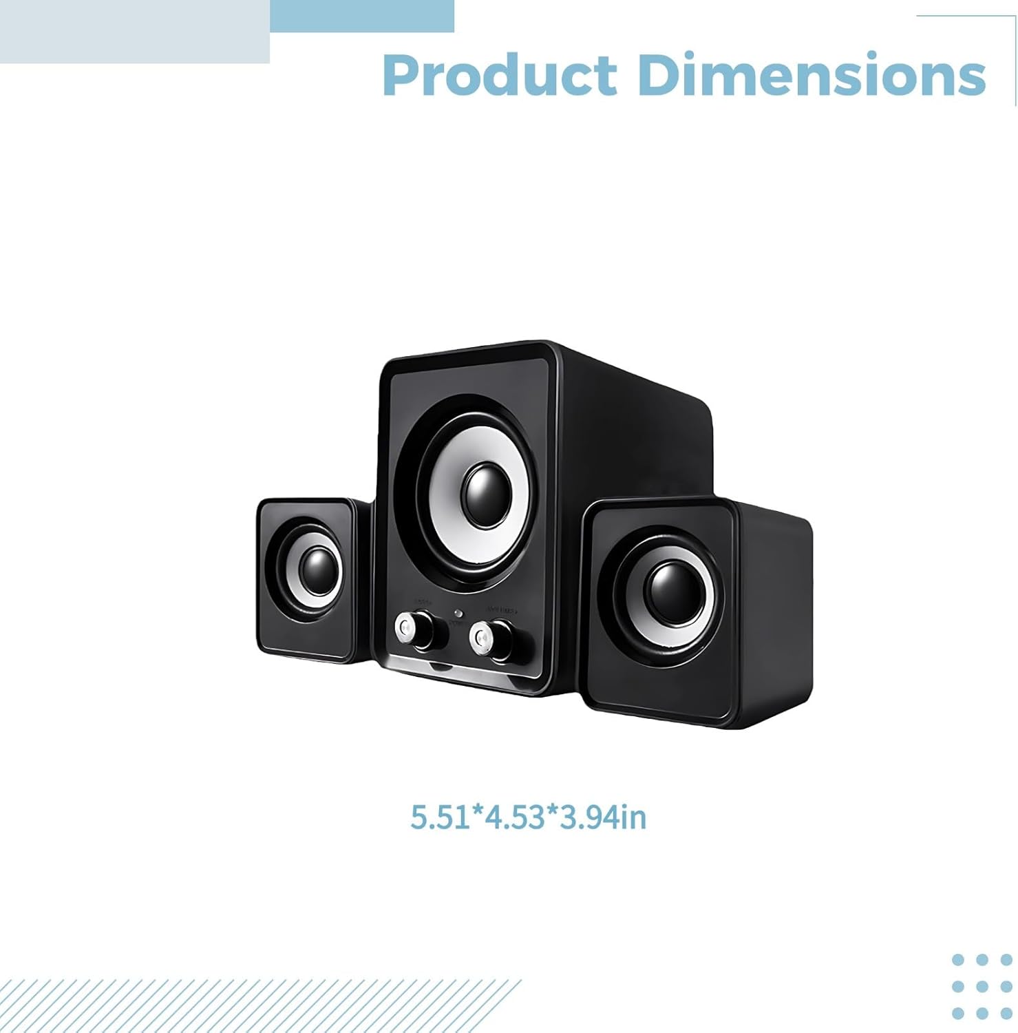 Computer Speakers with 360° Surround Sound, USB Powered Wired Subwoofer for Gaming, Volume Control Button, Classic Black