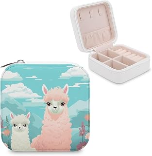 Small Travel Jewelry Case for Women Portable Compact Jewelry Organizer Box | Lovely Alpaca Jewelry Box Mini Cute Jewelry Storage Holder for Rings Earrings Necklace Bracelet Bangle