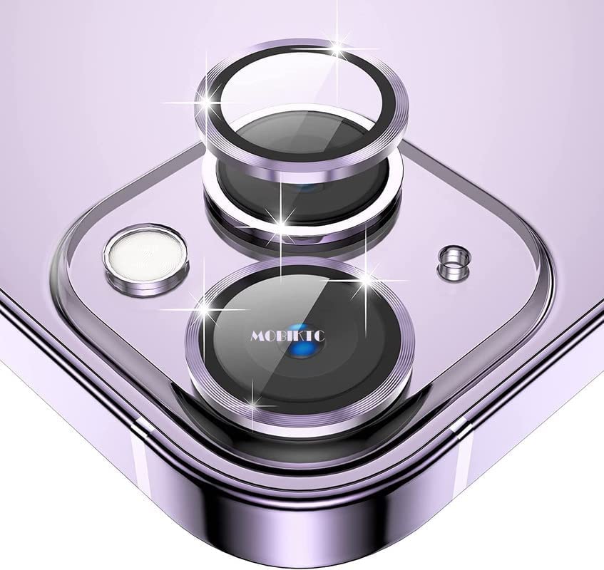 Image of Tempered Glass For iPhone 14 / For iPhone 14 Plus Camera Lens Screen Protector 9H Hardness HD Full Coverage Camera Metal Ring Protecter-(2 Pack, Purple)