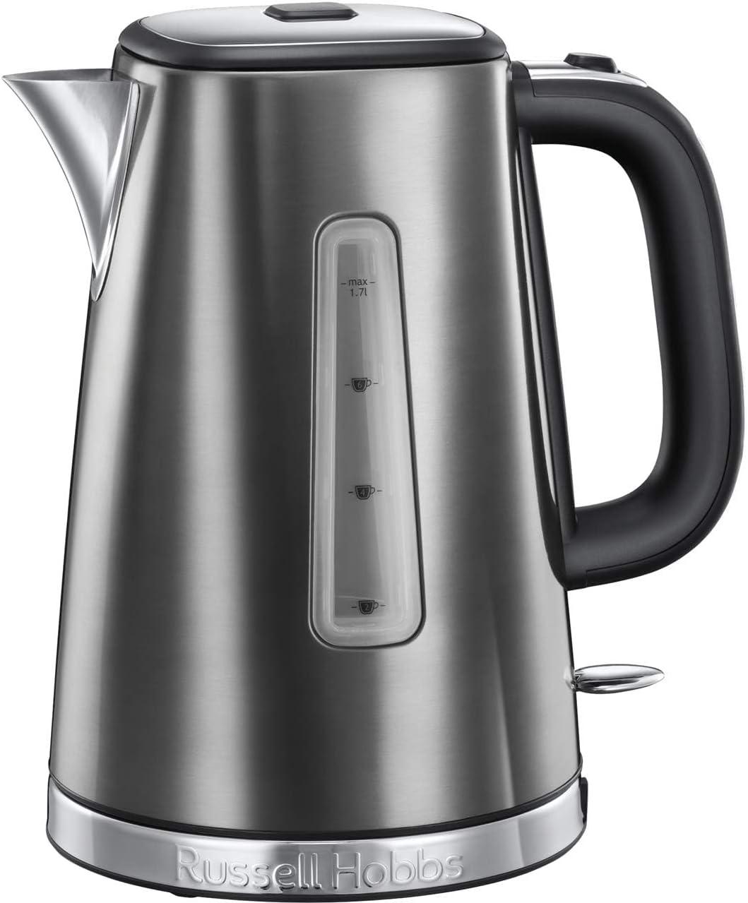 Russell Hobbs Luna Grey Stainless Steel 1.7L Cordless Electric Kettle (Quiet &amp; Fast Boil 3KW, Removable Washable Anti-Scale Filter, Easy Push Button lid, Perfect Pour spout) 23211