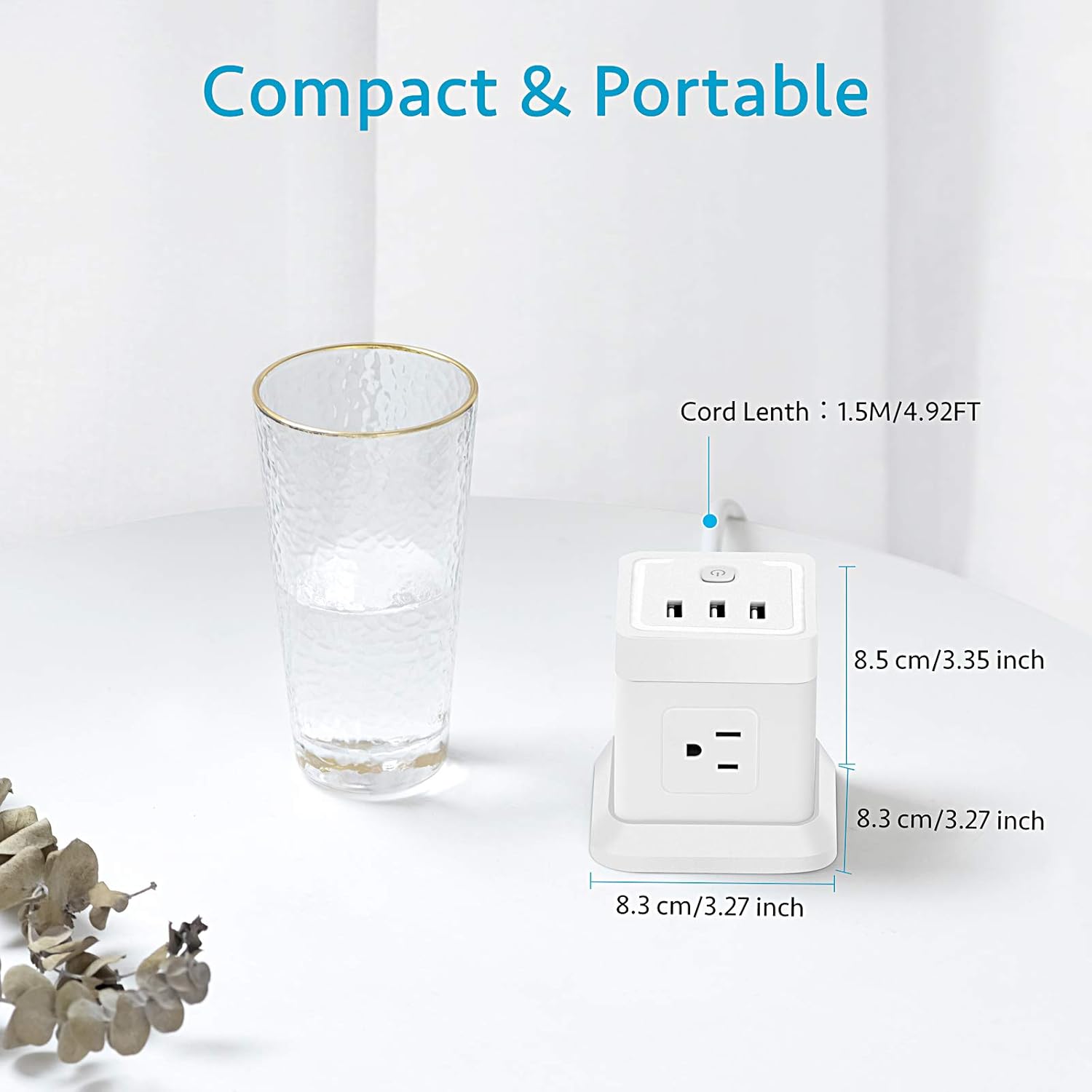 Power Strip with 4 Outlets 3 USB Ports, BEVA Cube Extension Cord Flat Plug Small Desktop Charging Station with 5ft Power Cable Multi Protection for Travel, Cruise Ship, Office, Dorm Room