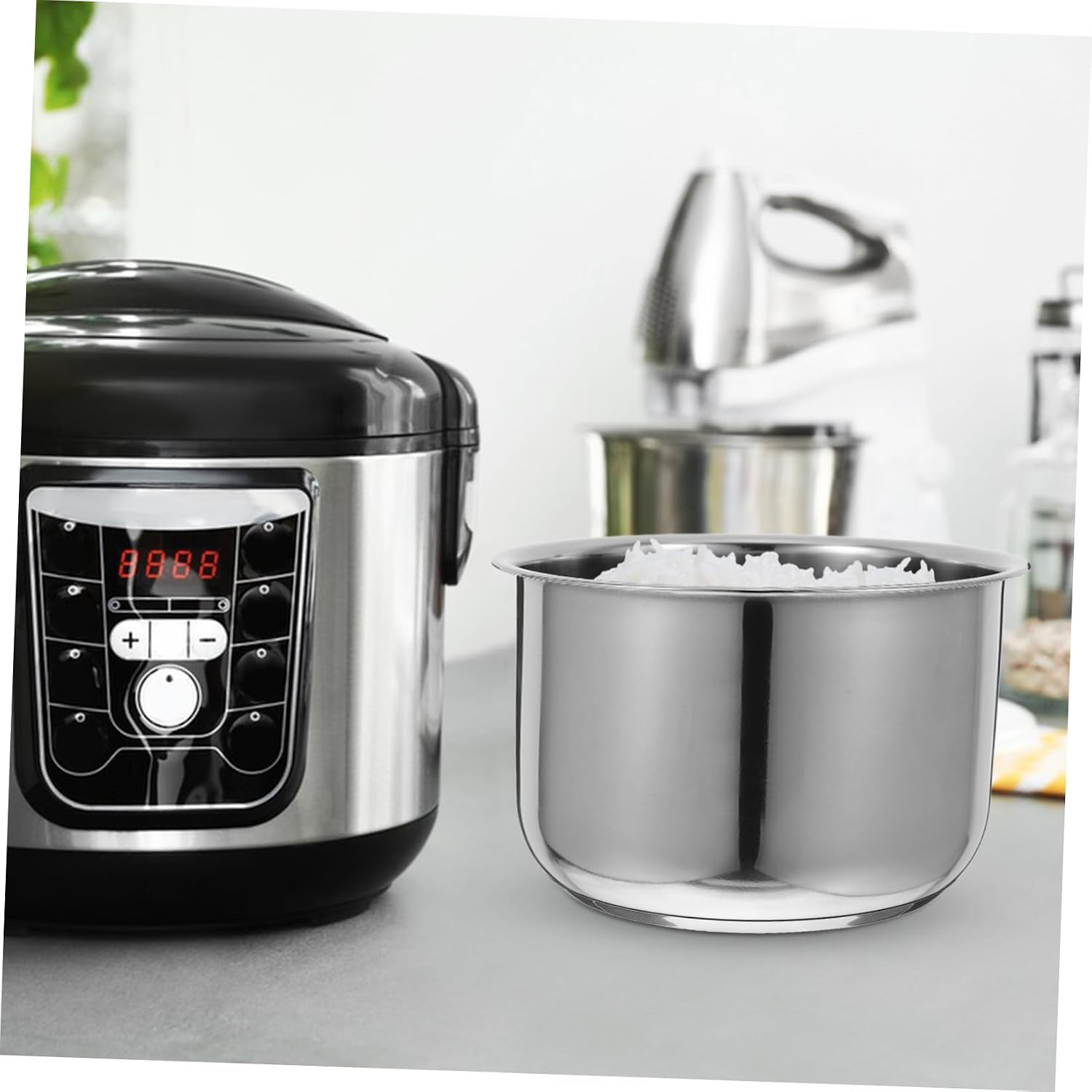 Yardwe Stainless Steel Rice Cooker Inner Pot Replacement 3L Thickened Multi-Purpose Inner Lid Compatible with Electric Rice Cookers for Cooking Soup and