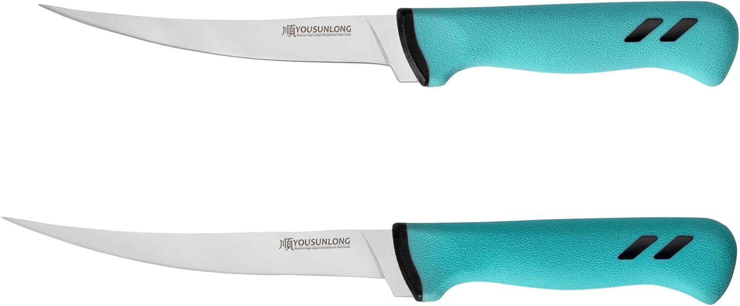 YOUSUNLONG Fish Fillet Knife Set 2-Piece - Razor Sharp High Carbon Steel Blades of 6“7” - Boning & Filleting Knives for Fish - Ergonomic Handle of Chefs, Butchers, Home Cooks