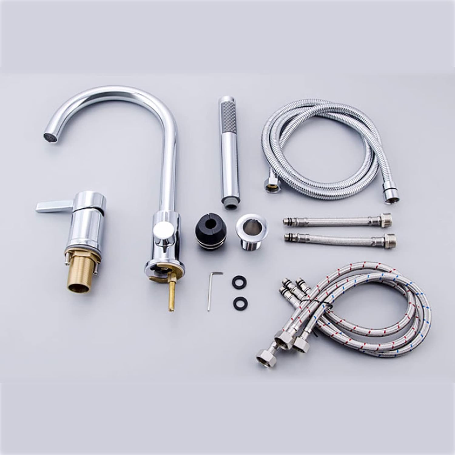 回転式バス蛇口 冷水ミキサータップ 銅製分割シンク 引き出し式多孔質洗面台 3ピースシャワーセット 耐久性のための電気メッキ仕上げ