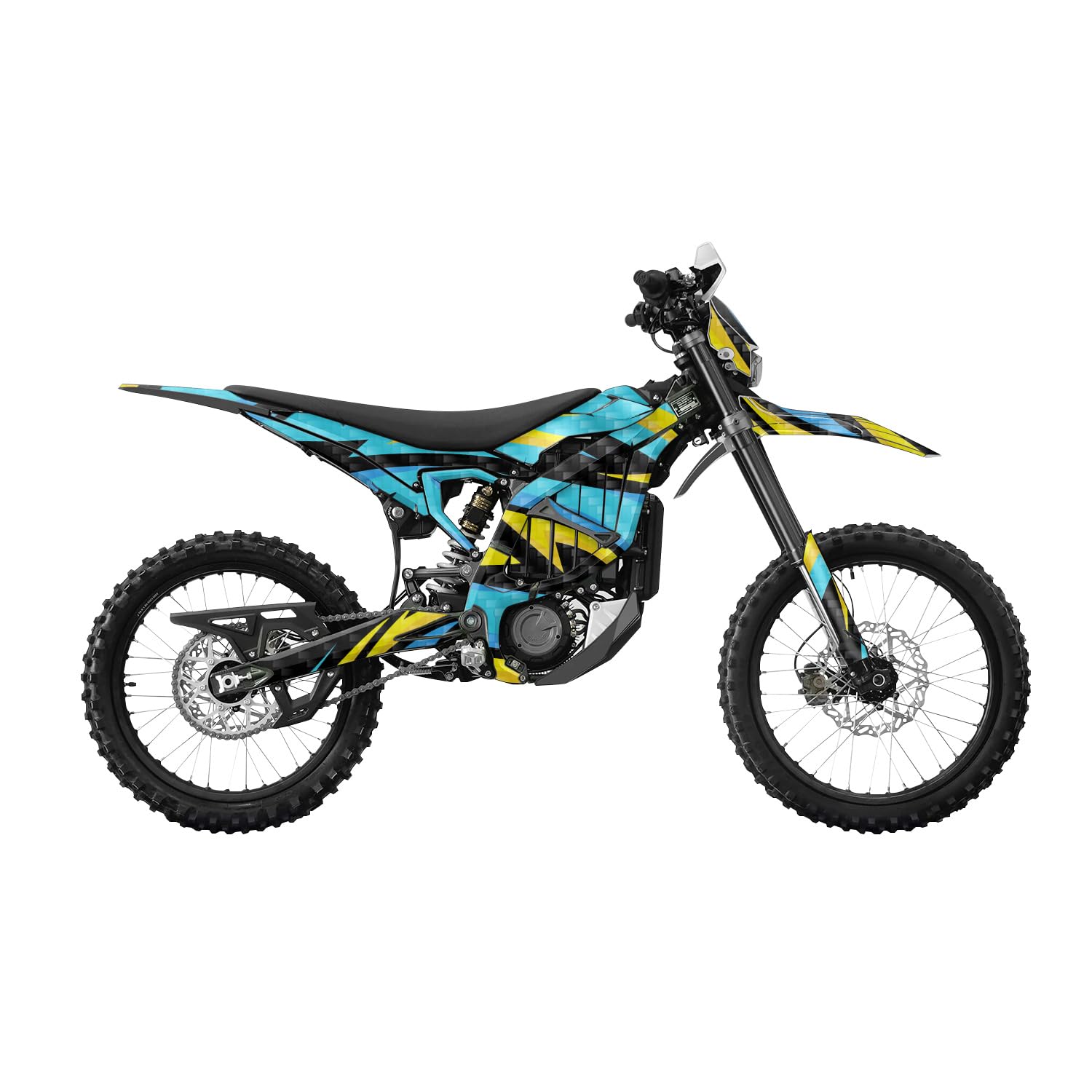 Carbon Fiber Surron Ultra Bee Graphics Kit Wrap - Tribal Cyan - Sur-Ron Skin - Premium 3M Vinyl Protective Wrap Decal Cover - Easy to Apply | Crafted in The USA by MightySkins