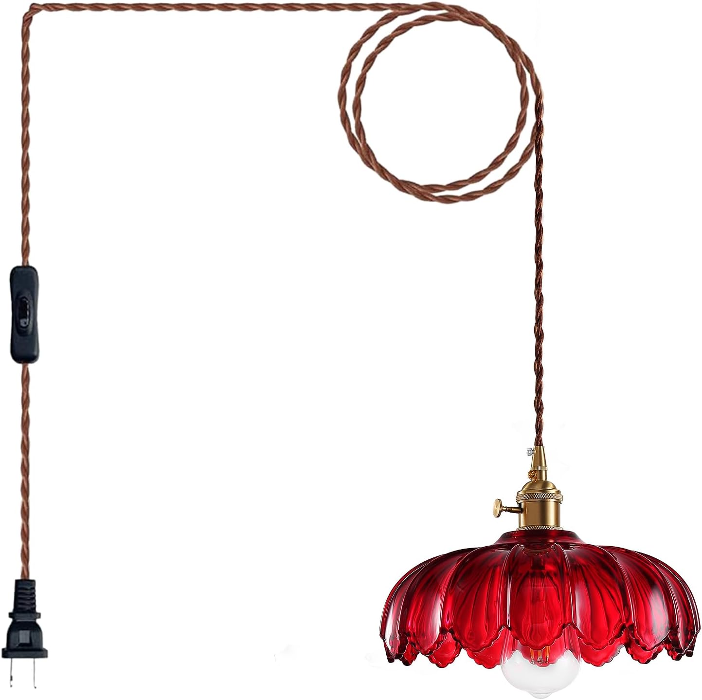 Plug in Pendant Light: Hanging Light Plug in Fixture Red Glass Hanging Lamp, Pendant Lighting for Kitchen Island, Bedroom, Dining Room, Living Room, E26 No Bulb Red Plug
