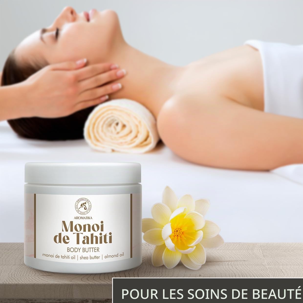 Beurre Corporel de Monoï de Tahiti 300 ml - Beurre Corporel Crème - Beurre à l'Huile de Monoï de Tahiti & Huile d'Amande - Beurre de Karité - Hydratant Corps - Soin de la Peau - Body Butter