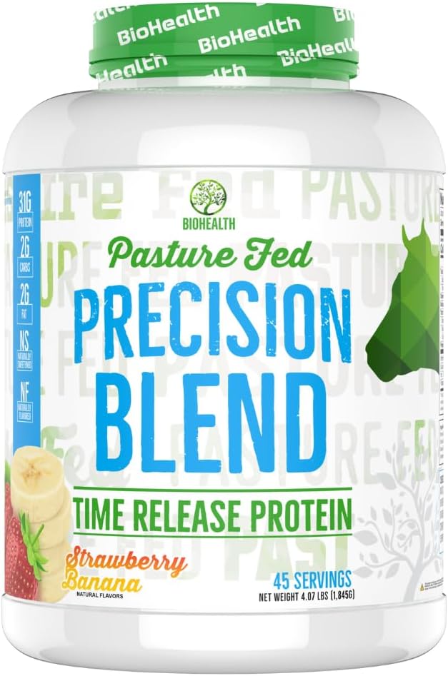 BioHealth Nutrition Precision Blend Strawberry Banana | Time Released Whey Protein Blend | Muscle Building | Recovery | Meal Replacement (4lb, Strawberry Banana)