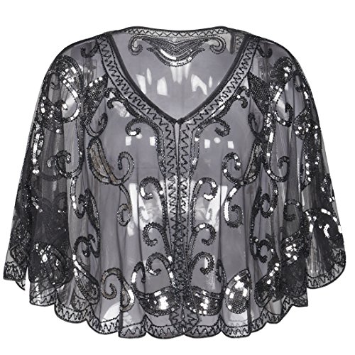PrettyGuide Women's 1920s Sequin Shawls Sparkly Flapper Evening Wrap Cape2