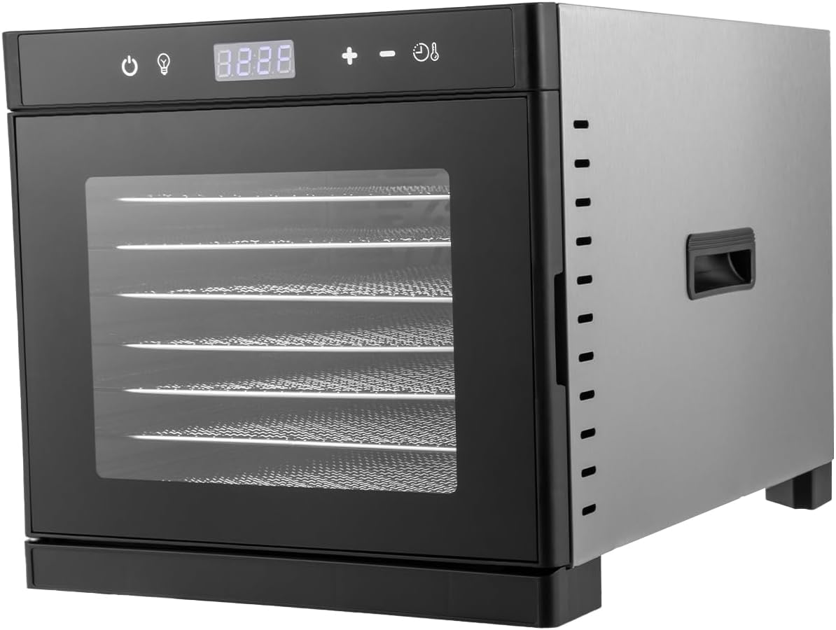 Electric Food Dehydrator Various Vegetables Fruit Drying Machine Countertop Stainless Steel Meat Jerky Dryer Tool, 700W, Adjustable Temperature and Time (8 Trays)