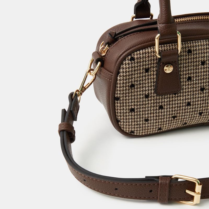 Image of Accessorize London Women's Brown Heart Houndstooth Bowler Bag