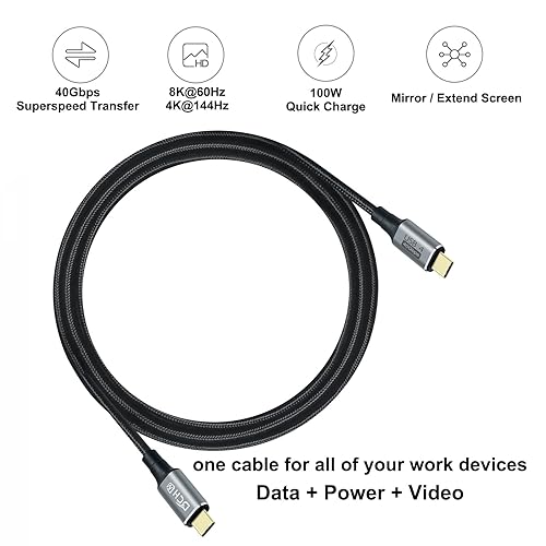 Miniatura 2 de DCHAV Cable USB 4 de 4 pies USB C a USB C 8K HD Display Video 40 Gbps Transferencia de datos de 100 W Cable de carga rápida USB4 tipo C a tipo C
